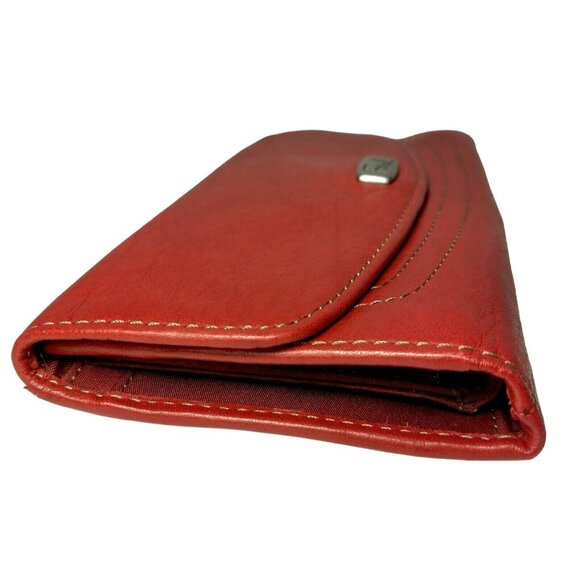 Fossil Genuine Leather Wallet Red Tri Fold 12 Card Slots Checkbook Flawed READ - Picture 4 of 16